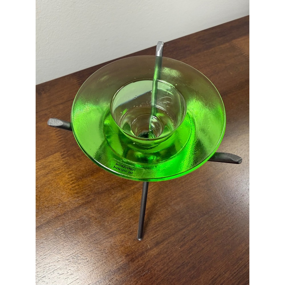 Modern Portugal Green Glass Votive Candle Holder Wrought Iron Tripod Stand - Picture 2 of 4